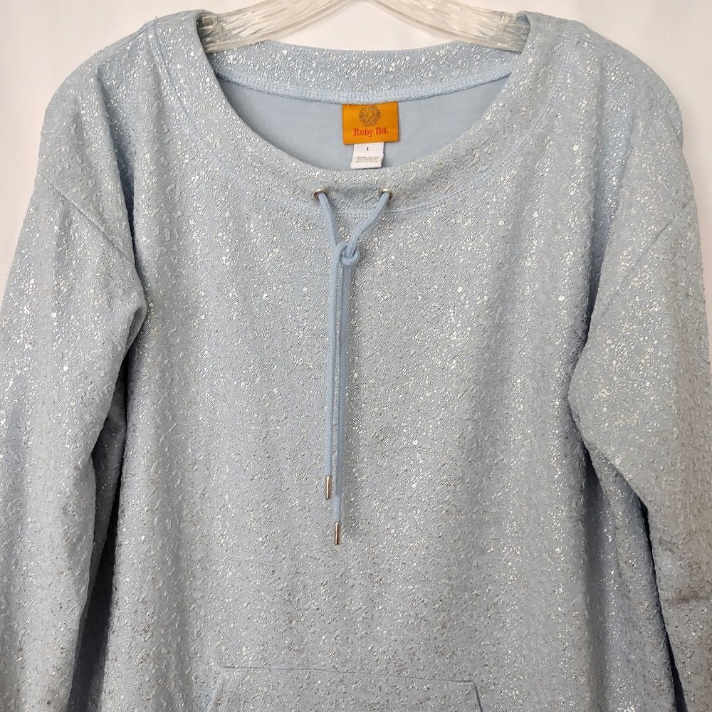 Ruby Rd Light Blue Silver Metallic Sweatshirt Pul… - image 3